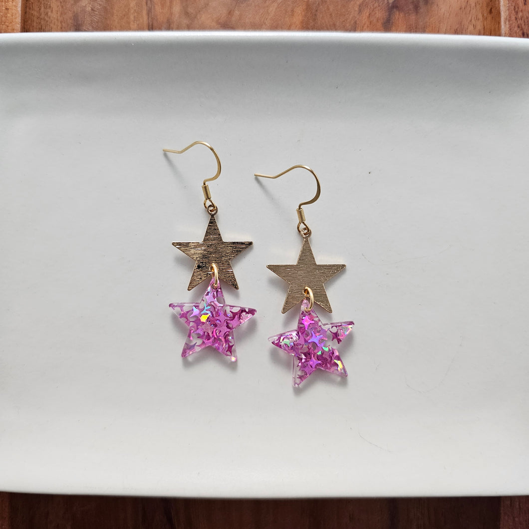 Starry Earrings - Pink Glitter