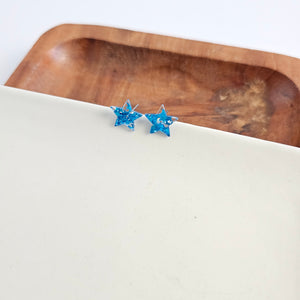 Star Studs - Blue Glitter