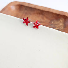 Load image into Gallery viewer, Star Studs - Red Glitter
