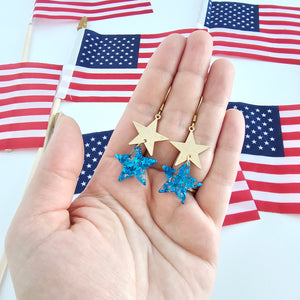 Starry Earrings - Blue Glitter