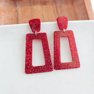 Avery Earrings - Red Glitter