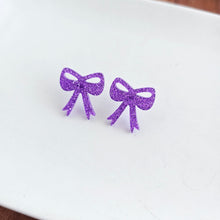 Load image into Gallery viewer, Bow Studs - Purple Glitter
