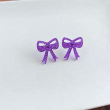 Load image into Gallery viewer, Bow Studs - Purple Glitter
