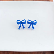 Load image into Gallery viewer, Bow Studs - Blue Glitter
