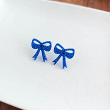 Load image into Gallery viewer, Bow Studs - Blue Glitter
