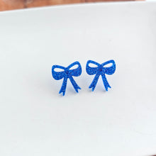 Load image into Gallery viewer, Bow Studs - Blue Glitter
