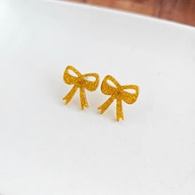 Load image into Gallery viewer, Bow Studs - Yellow Gold Glitter
