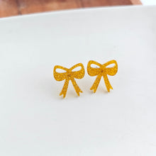 Load image into Gallery viewer, Bow Studs - Yellow Gold Glitter
