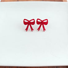 Load image into Gallery viewer, Bow Studs - Red Glitter
