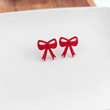 Load image into Gallery viewer, Bow Studs - Red Glitter
