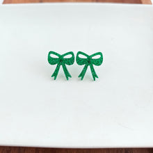 Load image into Gallery viewer, Bow Studs - Green Glitter
