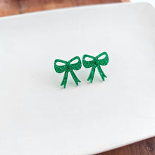 Load image into Gallery viewer, Bow Studs - Green Glitter
