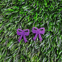 Load image into Gallery viewer, Bow Studs - Purple Glitter
