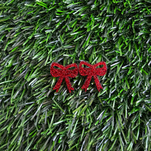 Load image into Gallery viewer, Bow Studs - Red Glitter
