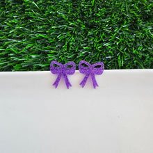 Load image into Gallery viewer, Bow Studs - Purple Glitter
