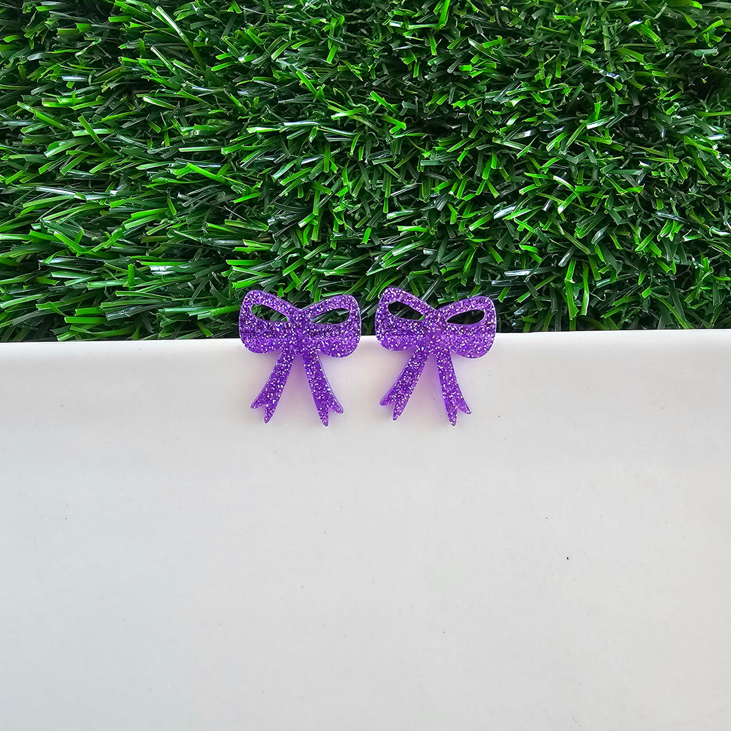 Bow Studs - Purple Glitter