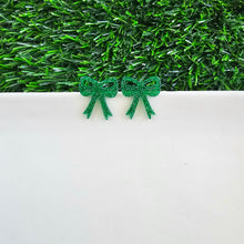 Load image into Gallery viewer, Bow Studs - Green Glitter
