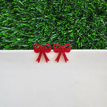 Load image into Gallery viewer, Bow Studs - Red Glitter
