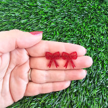 Load image into Gallery viewer, Bow Studs - Red Glitter
