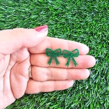 Load image into Gallery viewer, Bow Studs - Green Glitter
