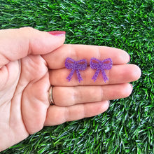 Load image into Gallery viewer, Bow Studs - Purple Glitter
