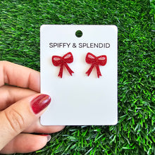 Load image into Gallery viewer, Bow Studs - Red Glitter
