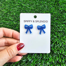 Load image into Gallery viewer, Bow Studs - Blue Glitter
