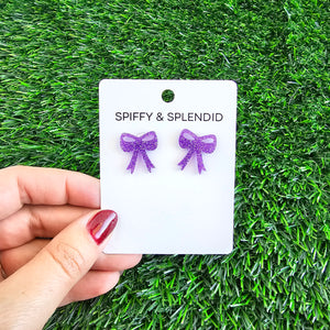 Bow Studs - Purple Glitter