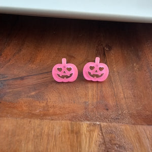 Jack O' Lantern Pumpkin Studs - Pink Glitter