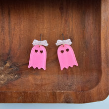 Load image into Gallery viewer, Bow Ghost Earrings - Pink Glitter
