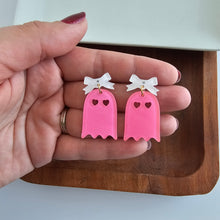 Load image into Gallery viewer, Bow Ghost Earrings - Pink Glitter
