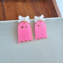 Load image into Gallery viewer, Bow Ghost Earrings - Pink Glitter
