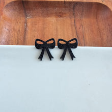 Load image into Gallery viewer, Bow Studs - Black Glitter
