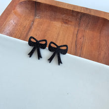 Load image into Gallery viewer, Bow Studs - Black Glitter
