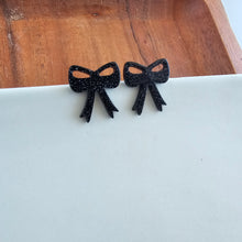 Load image into Gallery viewer, Bow Studs - Black Glitter
