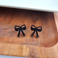 Load image into Gallery viewer, Bow Studs - Black Glitter
