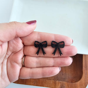 Bow Studs - Black Glitter