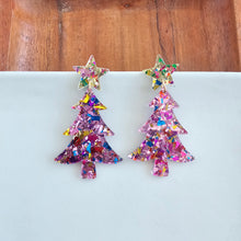 Load image into Gallery viewer, Christmas Tree Earrings - Light Pink Sparkle
