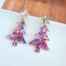 Load image into Gallery viewer, Christmas Tree Earrings - Light Pink Sparkle
