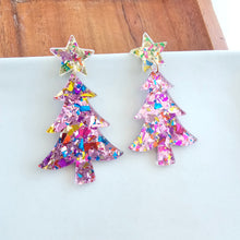 Load image into Gallery viewer, Christmas Tree Earrings - Light Pink Sparkle
