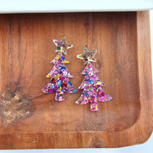 Load image into Gallery viewer, Christmas Tree Earrings - Light Pink Sparkle
