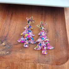 Load image into Gallery viewer, Christmas Tree Earrings - Light Pink Sparkle
