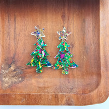 Load image into Gallery viewer, Christmas Tree Earrings - Green Sparkle
