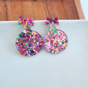 Christmas Ornament Earrings - Light Pink Sparkle