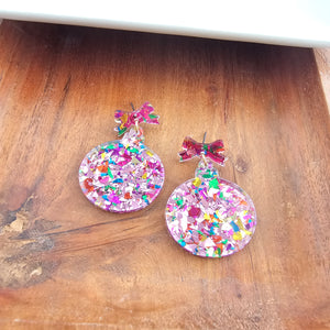 Christmas Ornament Earrings - Light Pink Sparkle