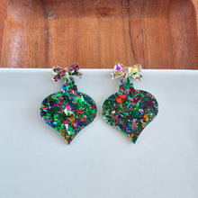 Load image into Gallery viewer, Christmas Ornament Earrings - Green Sparkle
