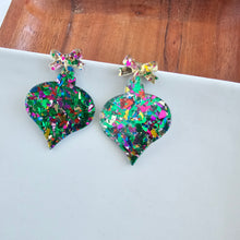 Load image into Gallery viewer, Christmas Ornament Earrings - Green Sparkle
