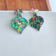 Load image into Gallery viewer, Christmas Ornament Earrings - Green Sparkle
