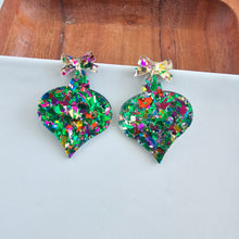 Load image into Gallery viewer, Christmas Ornament Earrings - Green Sparkle
