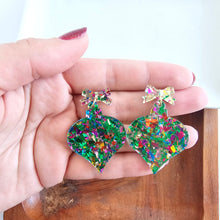 Load image into Gallery viewer, Christmas Ornament Earrings - Green Sparkle
